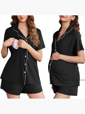 Maternity Nursing Pajama Set Button Down Short Sleeve Breastfeeding Clothes